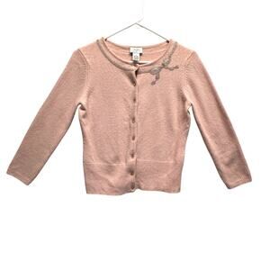 Ann Taylor LOFT Pink Beaded‎ Bow Cardigan Sweater Wool Angora Blend Sz S Phoebe